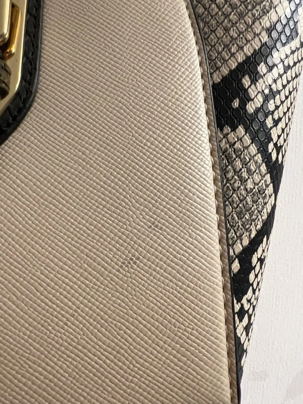 Apt 9 Cream and Black Structured Satchel Handbag with Snake-Print Sides